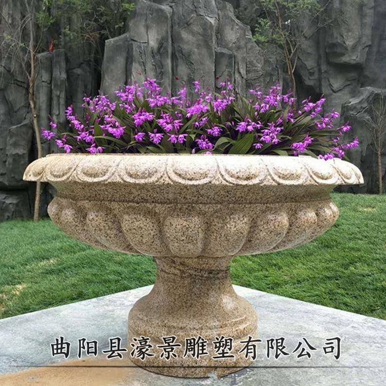 扬州石雕黄锈石花盆花钵 花盆花钵多少钱 直售厂家